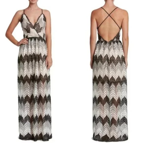Dress The Population Lucia Chevron Lace Maxi Dress Size Small BL/WH- Like New - Picture 1 of 9